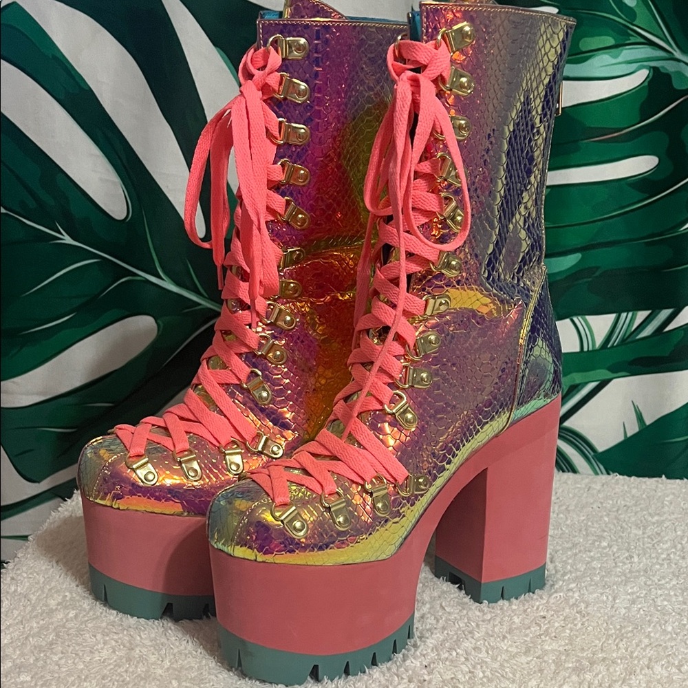 Colorful Platform Lace-Up Boots